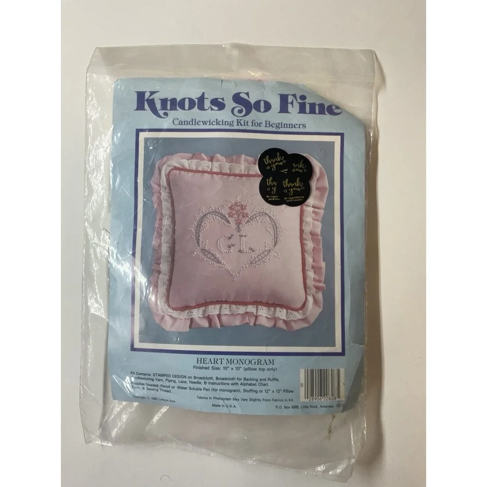 Vintage 1983‎ Knots So Fine Candlewicking Kit Heart Pink Ruffle Pillow Top USA
